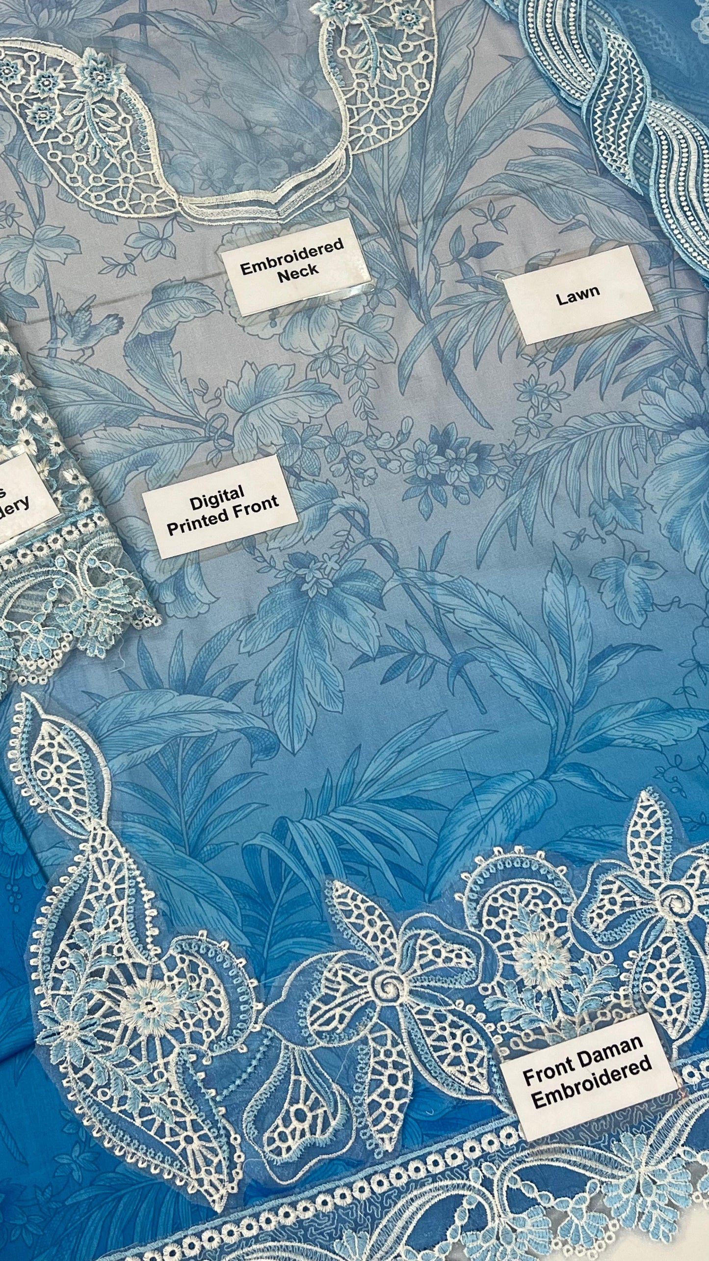 MUSHQ BLUE LAWN WITH ORGENZA DUPATTA |3PEC UNSTICHED