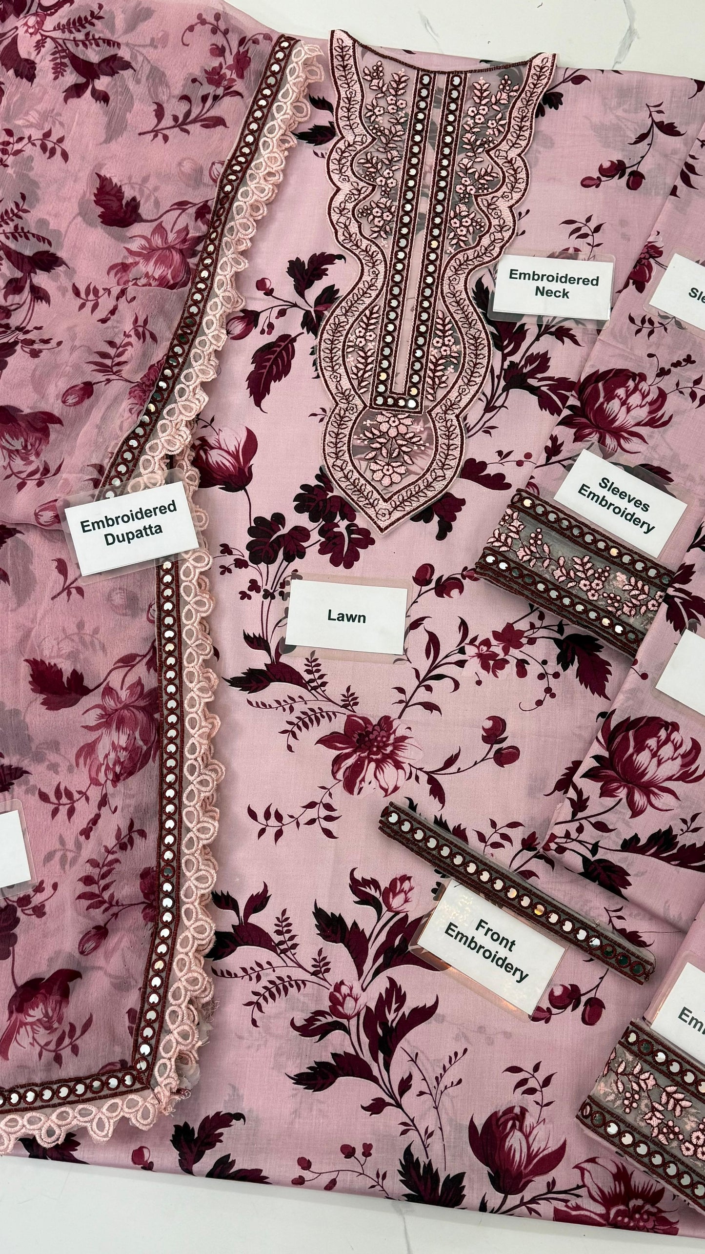 Aneelas SOFT PINK Lawn 9MM WITH Chiffon DUPATTA |3PEC UNsTICHED