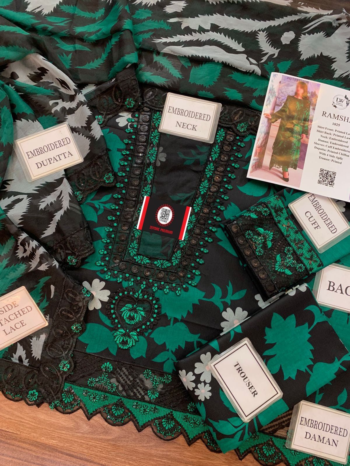 RAMSHA LAWN WITH CHIFFON EMBROIDERD DUPATTA |3PIECE UNSTICHED