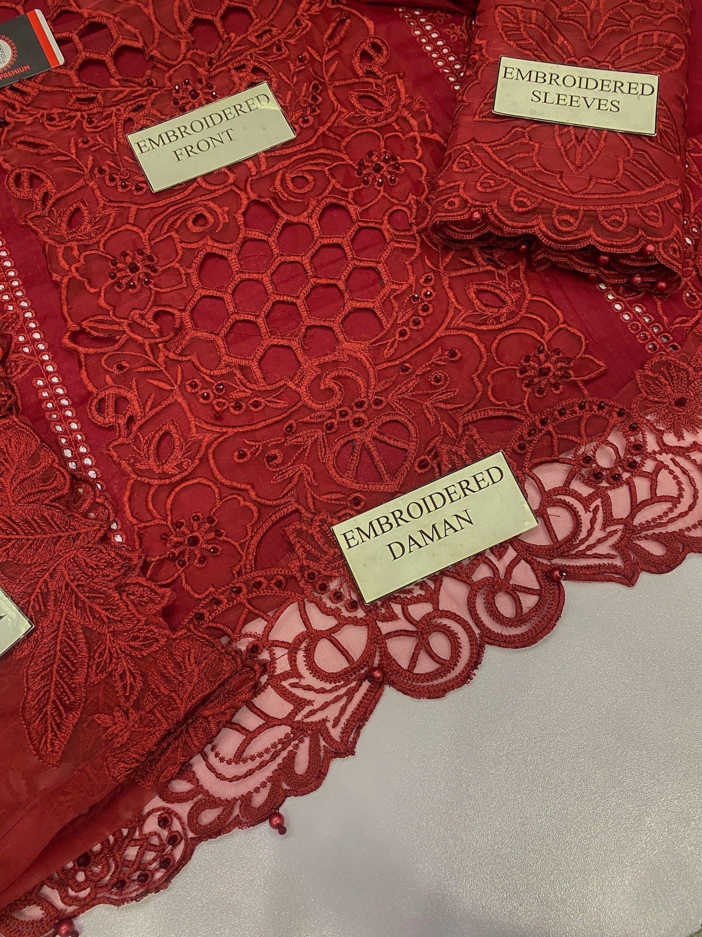 BIN ILYAS| RUBY ROYAL CHIKENKARI WITH ORGENZA EMBROIDED DUPATTA |3PEC UNsTICHED