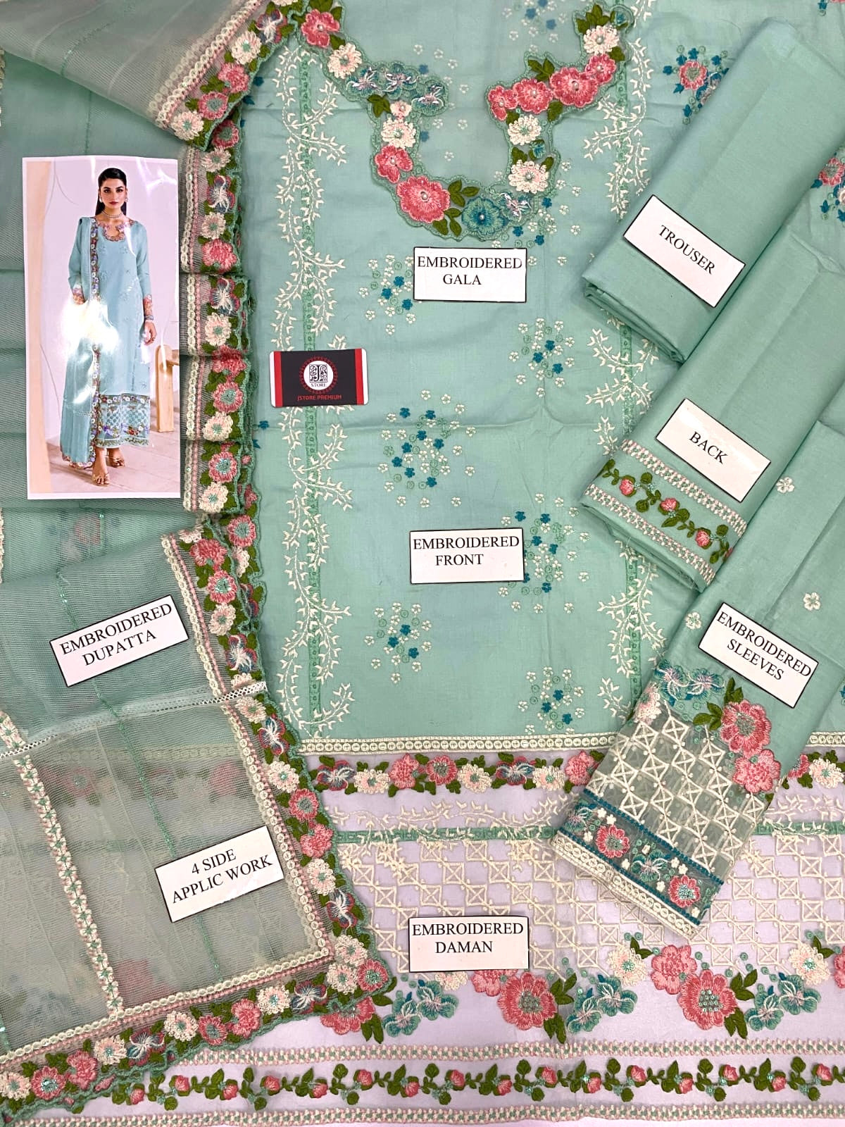 MUSHQ | ELITE FLORAL CHIKENKARI KHADDI NET DUPATTA |3PEC UNSTICHED