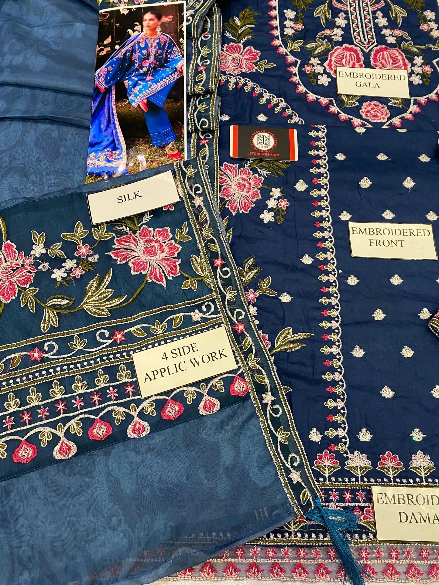 SADAF FAWAD KHAN ROYAL BLUE |LAWN WITH DIGITAL PRINT SILK DUPATTA |3PC UNSTICHED