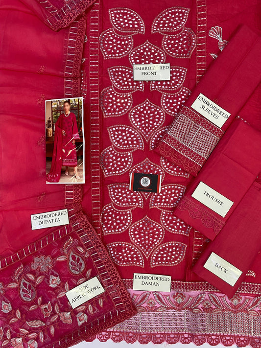 MARJAN CHIKENKARI CHERRY PINK EDITION |3PC UNSTICHED