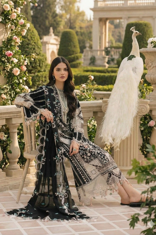 Bin Ilyas | Luxury Chikenkari Lawn Along Chiffon Embroided Dupatta | 3pc Unstiched
