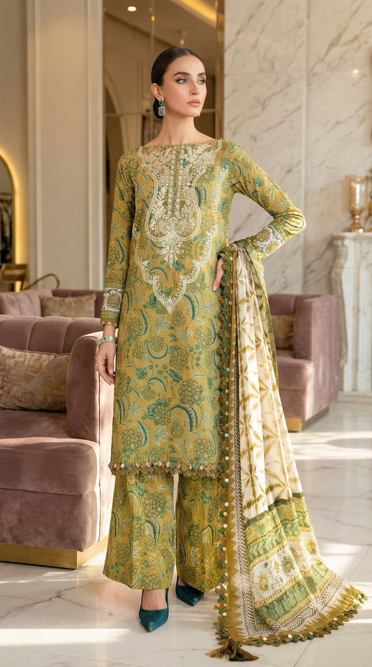 MARIAB LAWN WITH CHIFFON DUPATTA |3PEC UNsTICHED