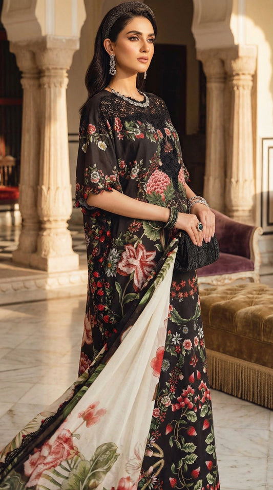 MARIAB B LAWN WITH CHIFFON DUPATTA |3PEC UNSTICHED