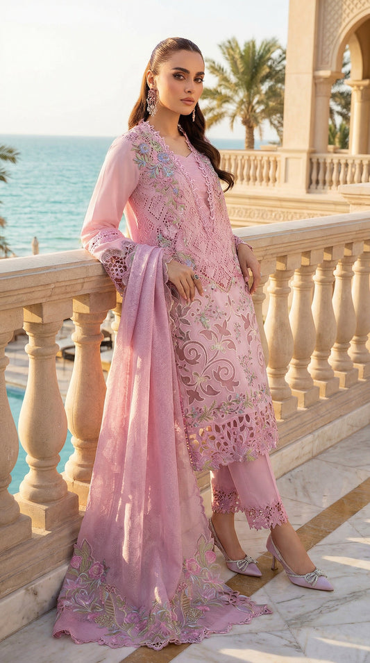 RANG RASIYA PINK CHIKENKARI 3PIECE UNSTICHED