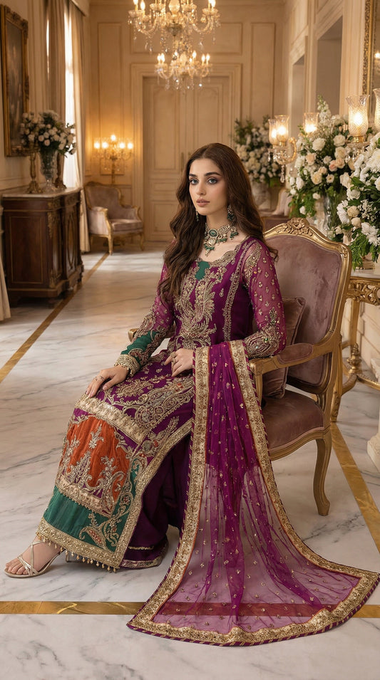 CARIZMA EMBROIDERED CHIFFON DRESS WITH NAT DUPATTA | 3-PIECE UNSTICHED