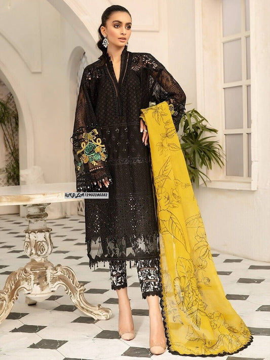 MARIAB BLACK NOIR AFREEN 3PEC UNSTICHED