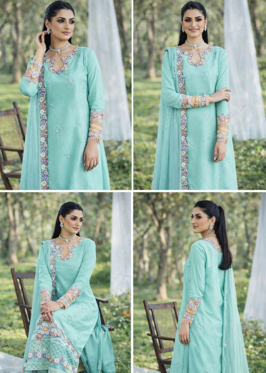 MUSHQ | ELITE FLORAL CHIKENKARI KHADDI NET DUPATTA |3PEC UNSTICHED