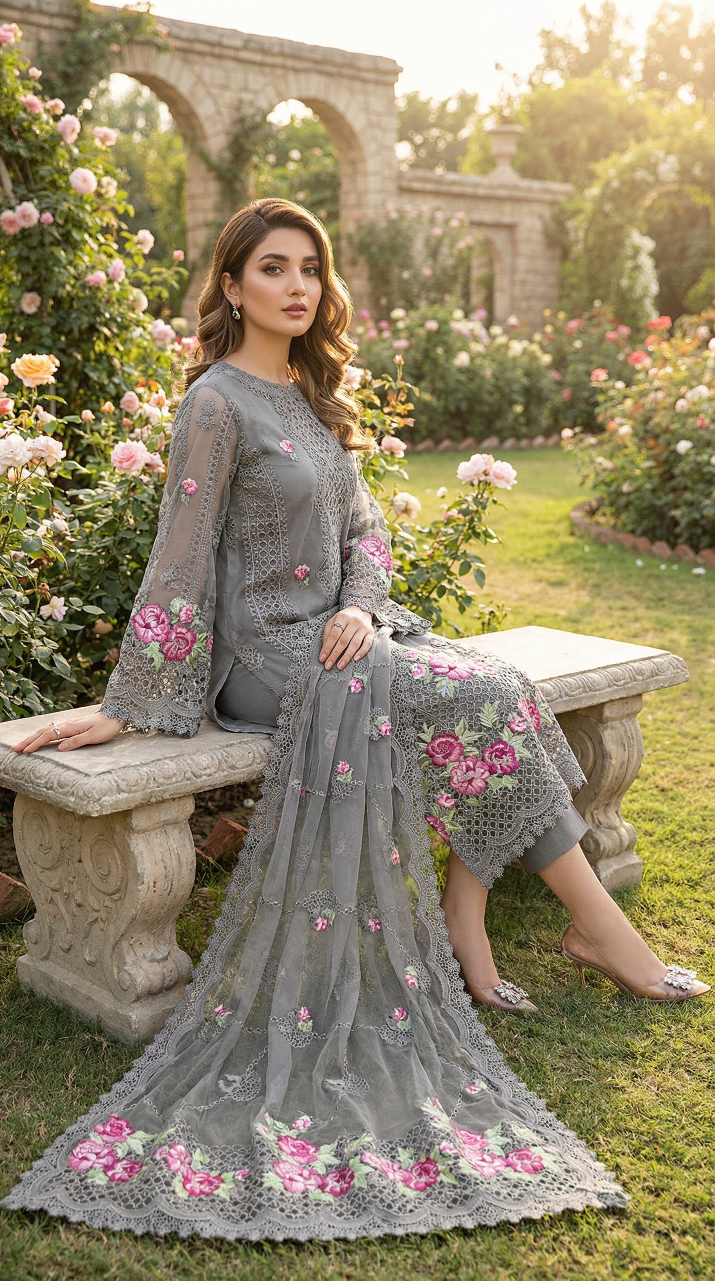 Aneela Premium Embroidered ChikanKari Dress
