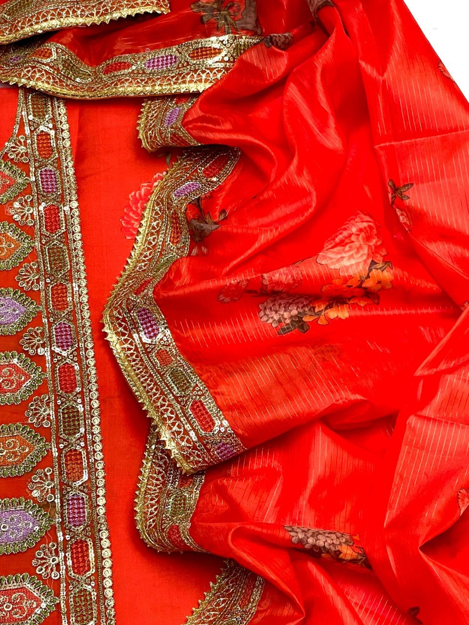 Aneela’s Luxury Silk Dress | 3pc Unstitched (Orange)