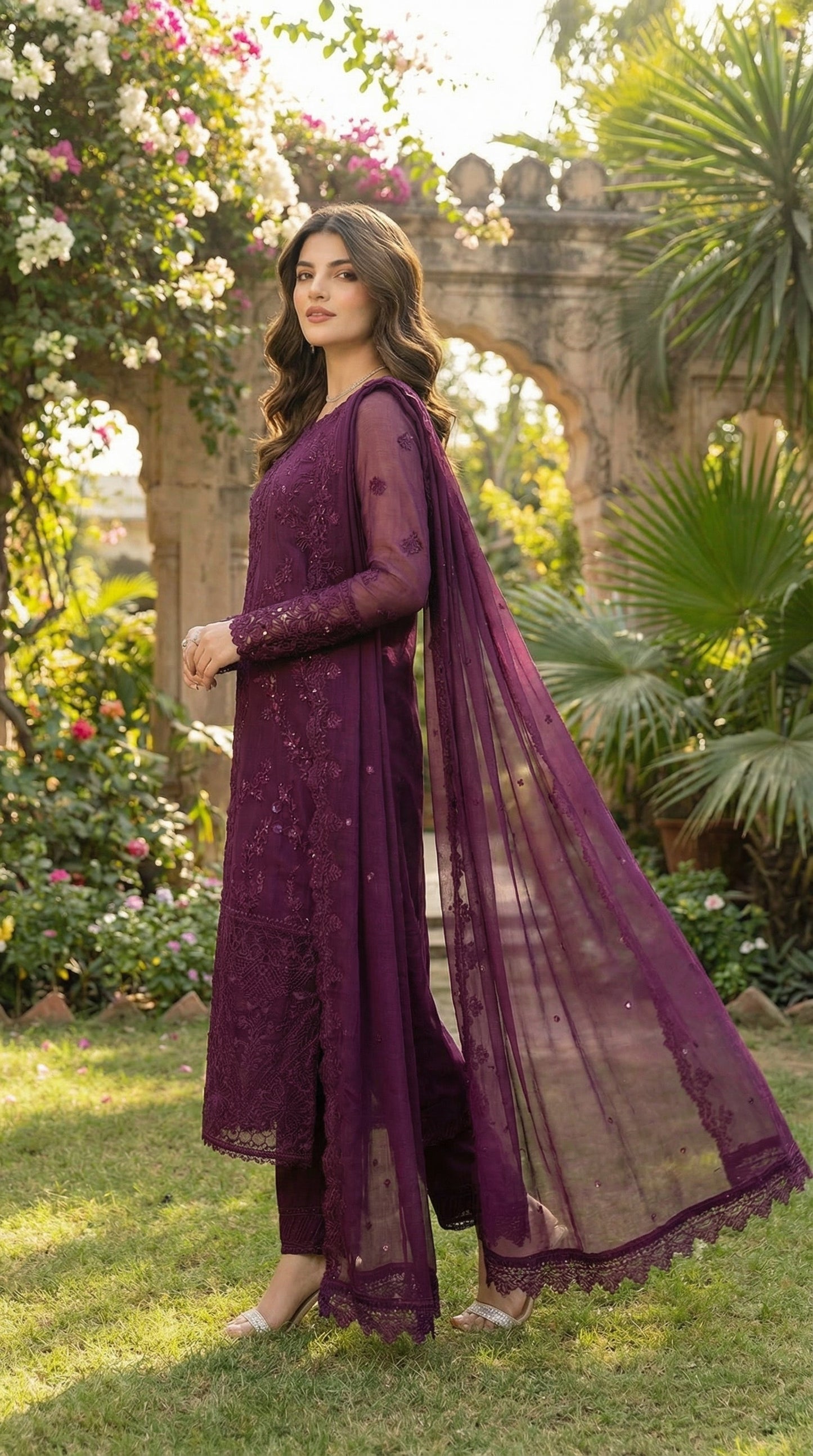 Azure | PurpleChiffon Emroided Dress Phase 3pec Unstiched