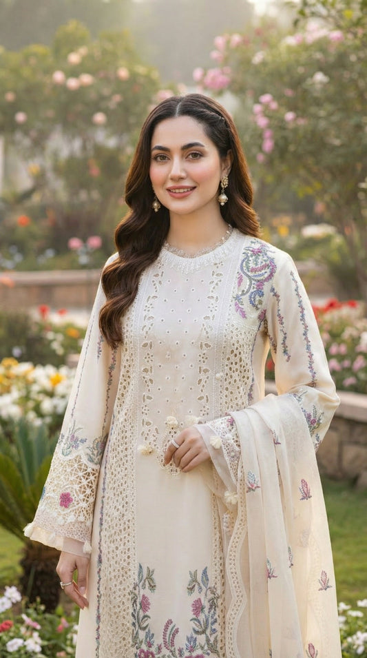 QALAMKAR CHIKENKARI 3PEC | UNSTICHED