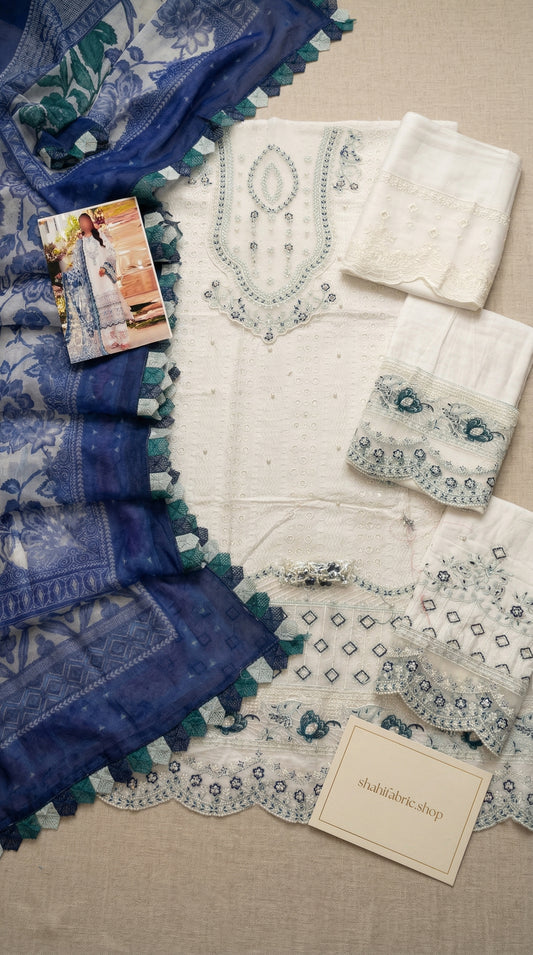 ANAYA CHIKENKARI WHITE ICE EDITION |3PC UNSTICHED