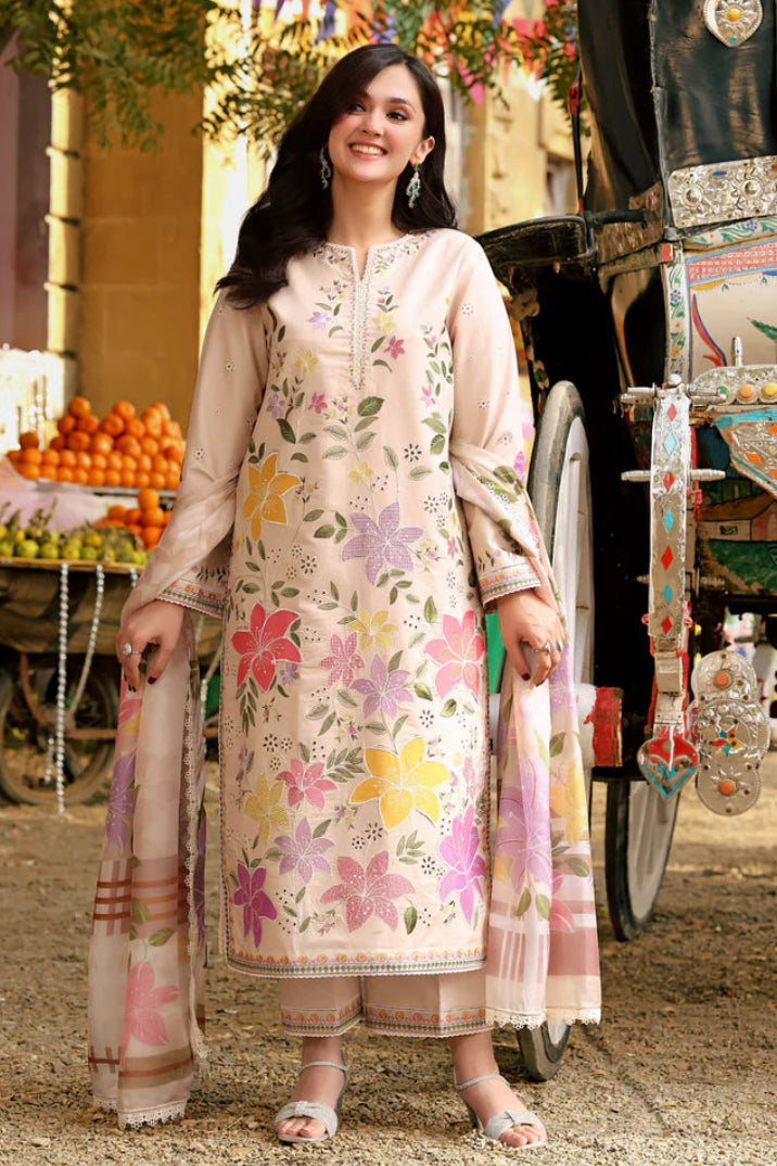 Aneelas  Emborided Lawn Chikenkari With Silk Duppata 3pc Unstiched