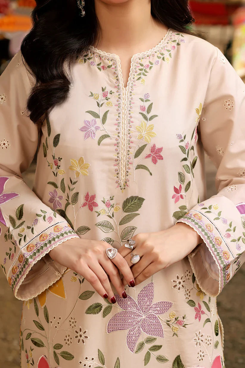 Aneelas  Emborided Lawn Chikenkari With Silk Duppata 3pc Unstiched