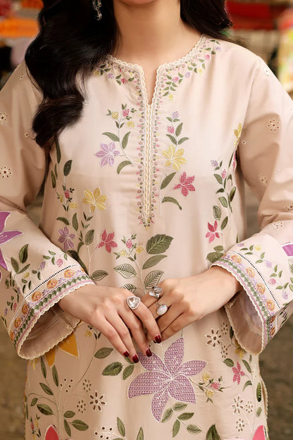 Aneelas  Emborided Lawn Chikenkari With Silk Duppata 3pc Unstiched