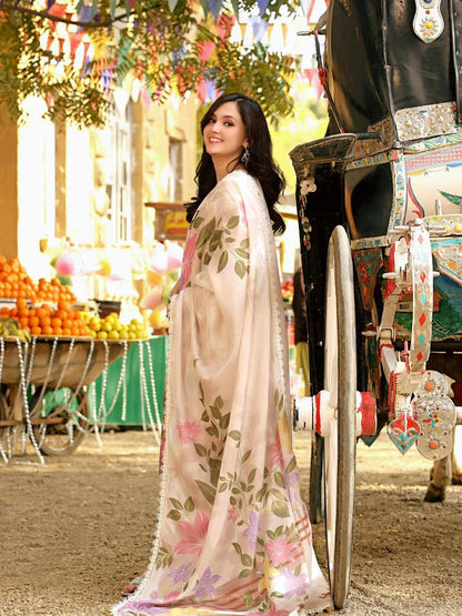 Aneelas  Emborided Lawn Chikenkari With Silk Duppata 3pc Unstiched