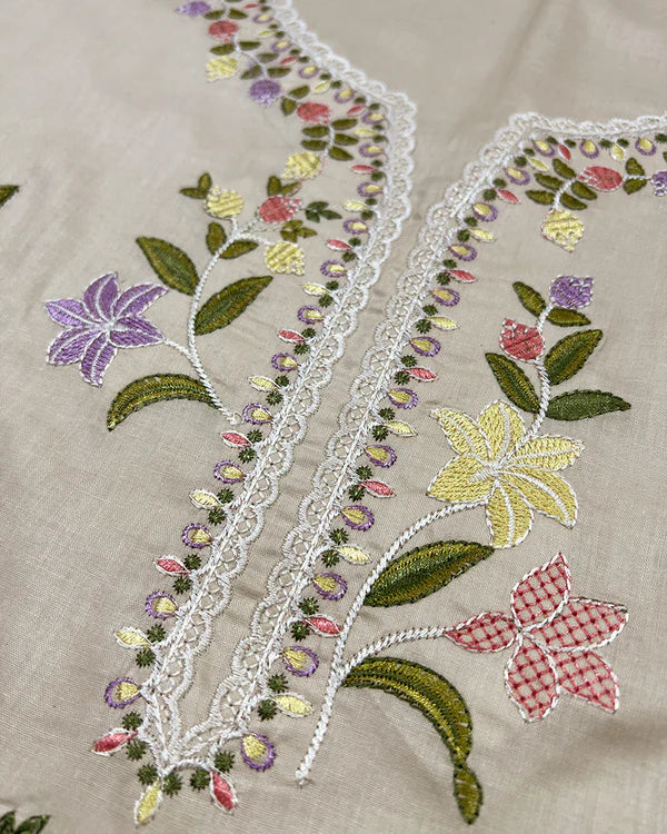 Aneelas  Emborided Lawn Chikenkari With Silk Duppata 3pc Unstiched
