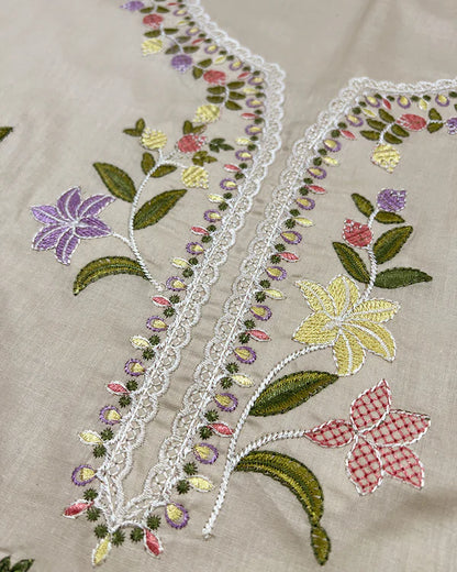 Aneelas  Emborided Lawn Chikenkari With Silk Duppata 3pc Unstiched