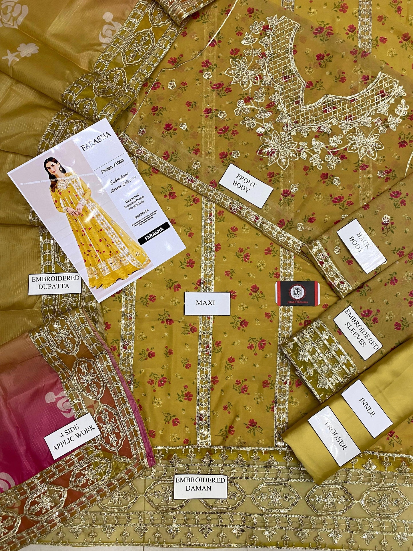 FRASHA| YELLOW DIGITAL CHIFFON MAXI |3Pec UNstiched