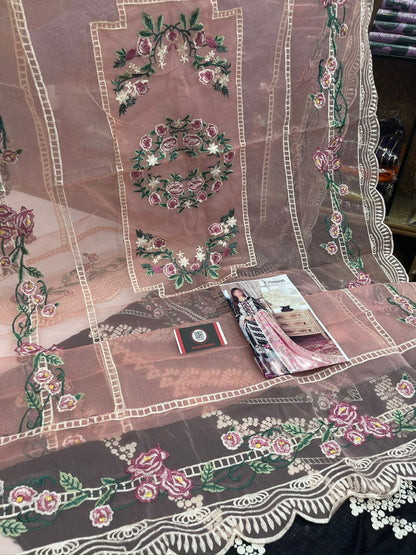 CRIMSON CHIKENKARI FANCY |3PC UNSTICHED