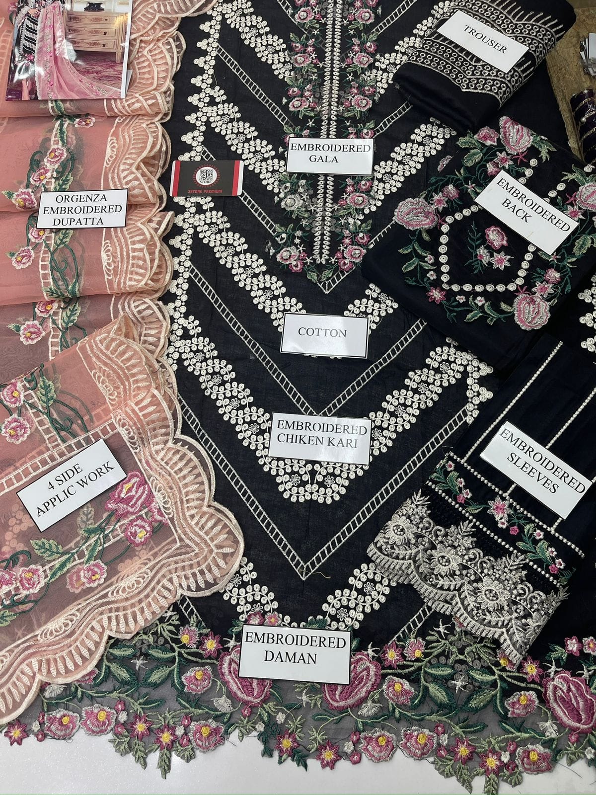 CRIMSON CHIKENKARI FANCY |3PC UNSTICHED