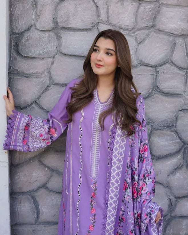 ANEELA CHIKENKARI NOOR | CHIKENKARI  SILK DUPATTA  |3PC UNSTICHED