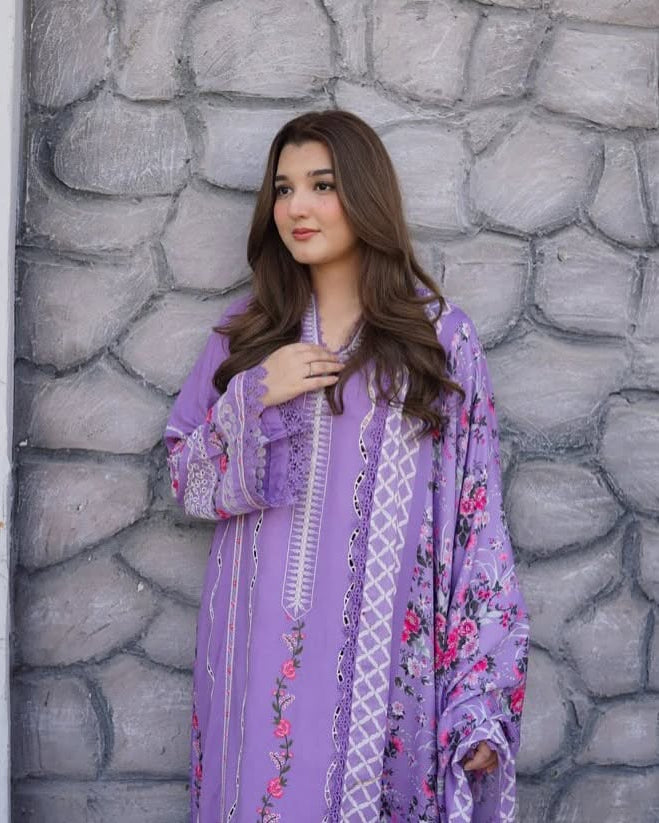 ANEELA CHIKENKARI NOOR | CHIKENKARI  SILK DUPATTA  |3PC UNSTICHED