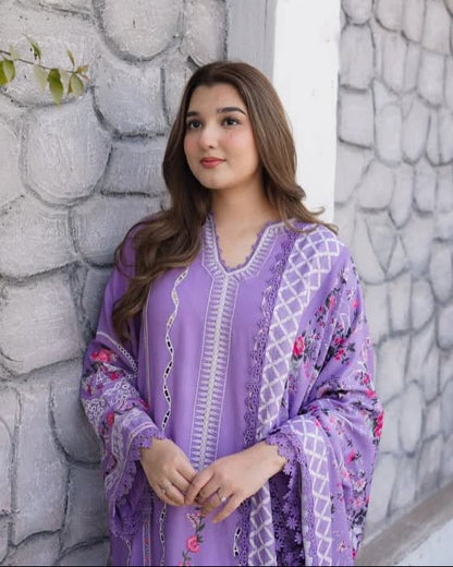 ANEELA CHIKENKARI NOOR | CHIKENKARI  SILK DUPATTA  |3PC UNSTICHED