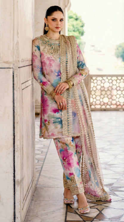 Jazmine | Multi Shade With Heavy Embroidered Net Dupatta | 3pec Unstiched