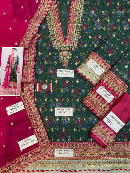 Barooq | Green Chiffon Emroided Dress