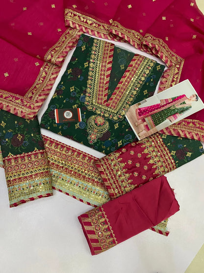 Barooq | Green Chiffon Emroided Dress