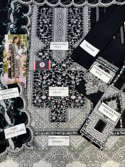 Bin Ilyas | Luxury Chikenkari Lawn Along Chiffon Embroided Dupatta  | 3pc Unstiched