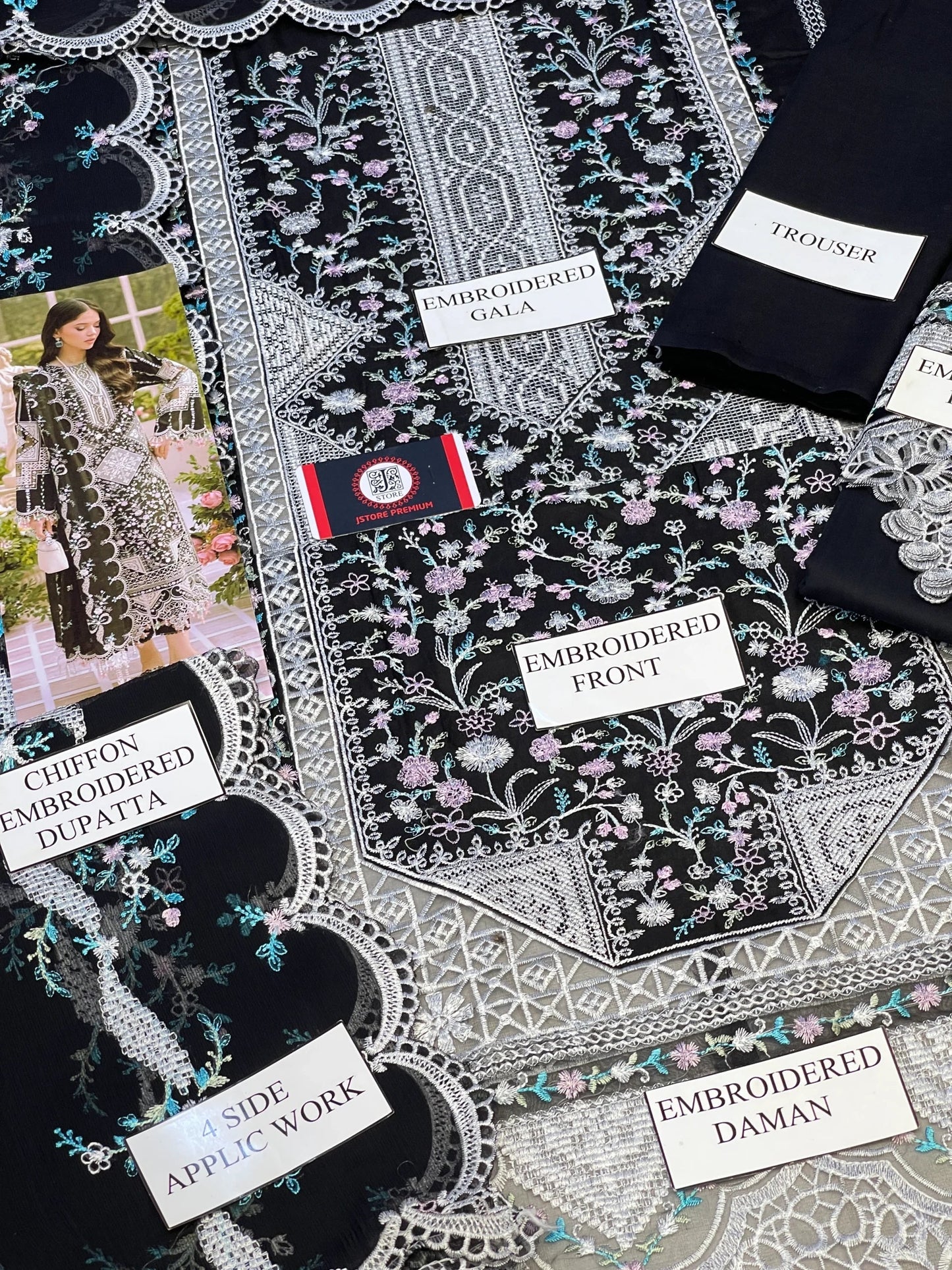 Bin Ilyas | Luxury Chikenkari Lawn Along Chiffon Embroided Dupatta  | 3pc Unstiched