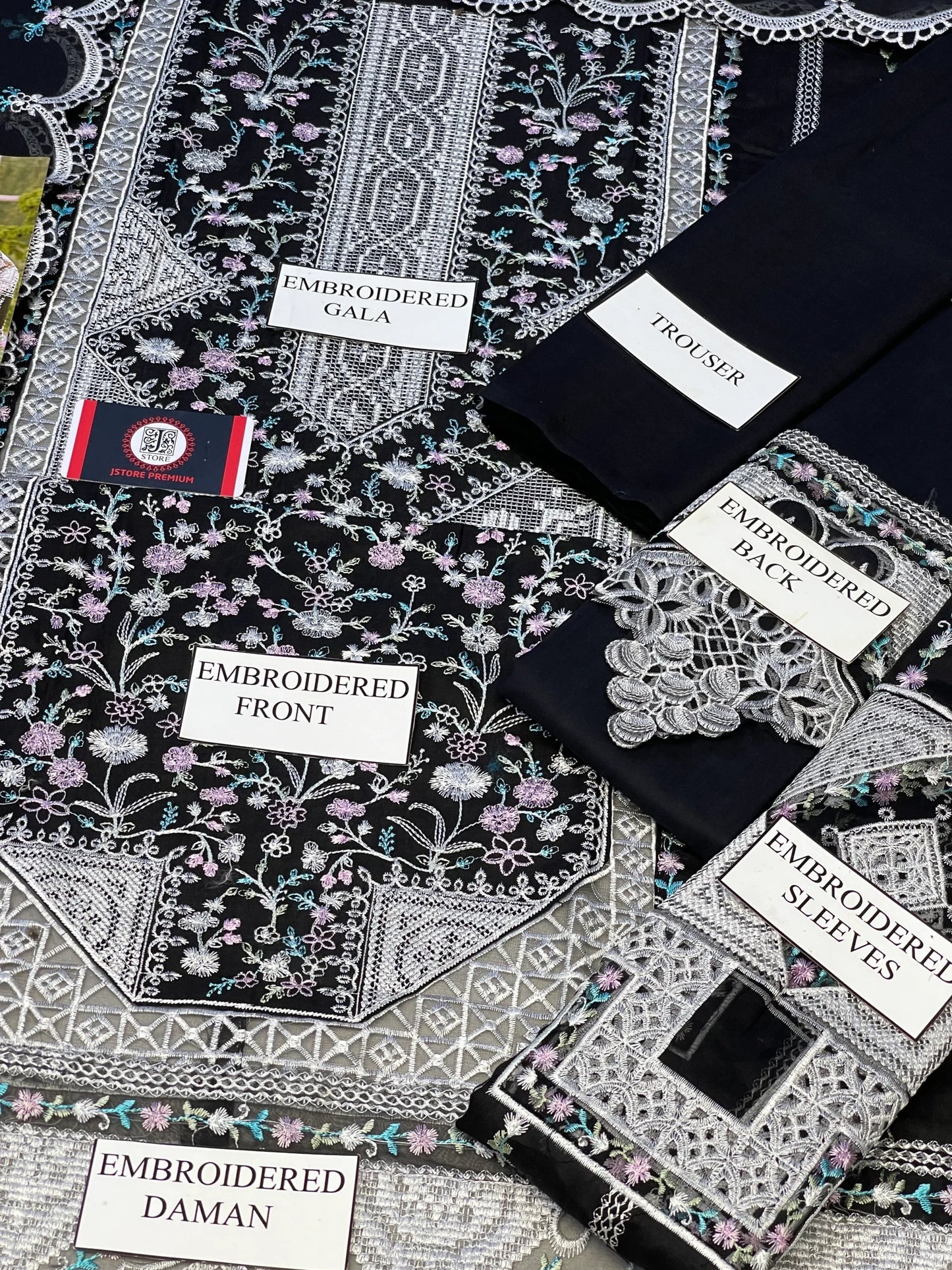 Bin Ilyas | Luxury Chikenkari Lawn Along Chiffon Embroided Dupatta  | 3pc Unstiched