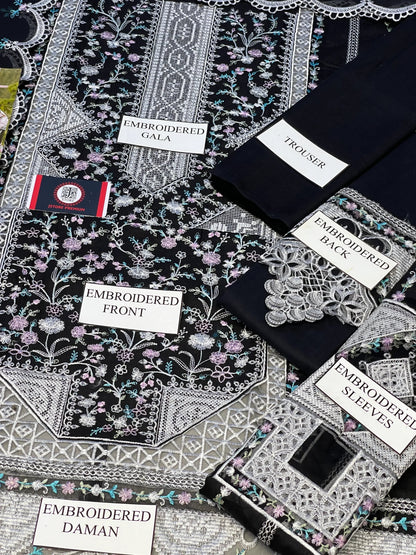 Bin Ilyas | Luxury Chikenkari Lawn Along Chiffon Embroided Dupatta  | 3pc Unstiched