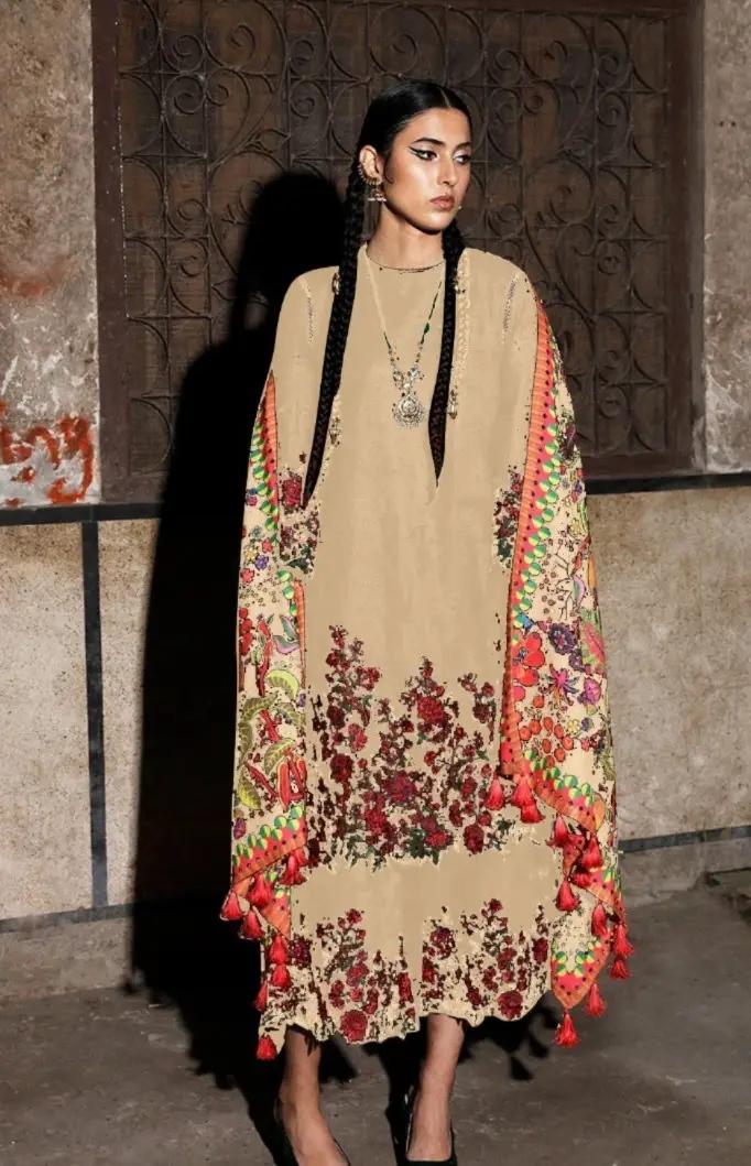 JUGNU  |CHIKENKARI COLLECTION (HU) WITH STYLISH SILK BORDER DUPATTA  |3PC UNSTICHED