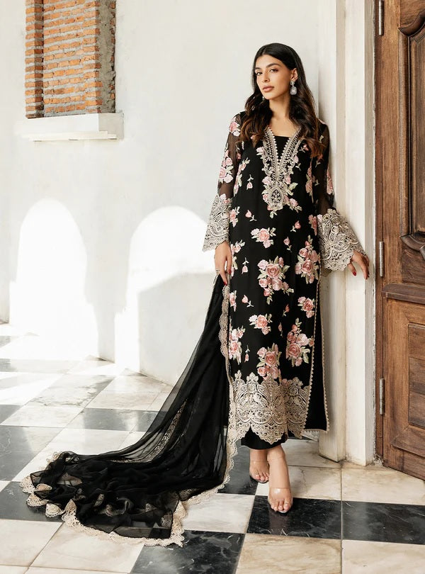 ZAINAB CHOTTANI | BLACK WALTZ ROSE |3PEC UNSTICHED