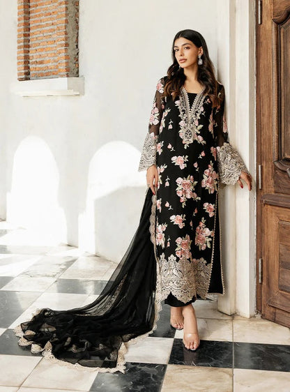 ZAINAB CHOTTANI | BLACK WALTZ ROSE |3PEC UNSTICHED
