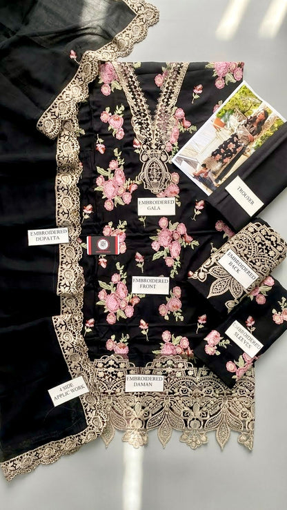 ZAINAB CHOTTANI | BLACK WALTZ ROSE |3PEC UNSTICHED