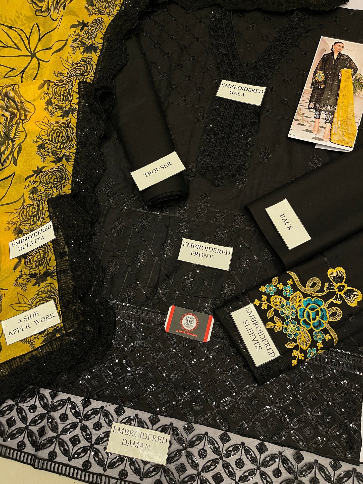 MARIAB  BLACK NOIR AFREEN 3PEC UNSTICHED