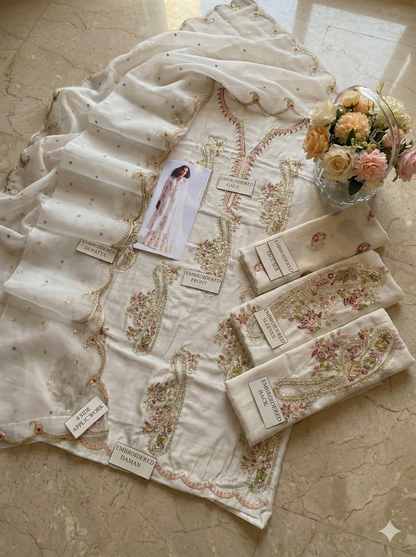 ZARA SHAH JAHAN  IVORY BLOSSOM WHITE 3PEC UNSTICHED