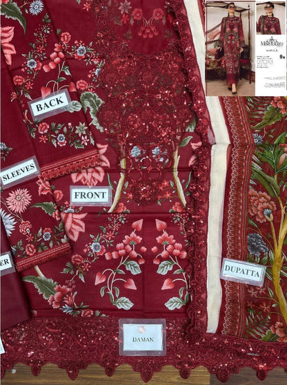MARIAB EMBROIDED LAWN WITH CHIFFON DUPATTA |3PEC UNsTICHED