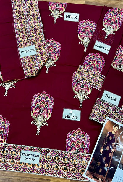 MEERAL CHIFFON WEDDING SUIT  WITH CHIFFON DUPATTA |3PIECE UNSTICHED