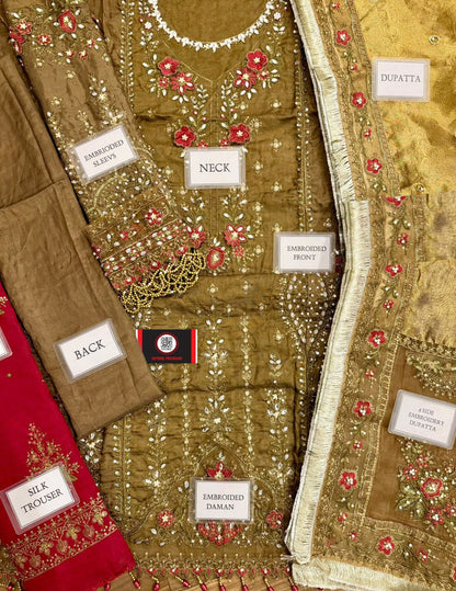MARIAB SILK WEDDING WITH ORGENZA  DUPATTA |3PIECE UNSTICHED