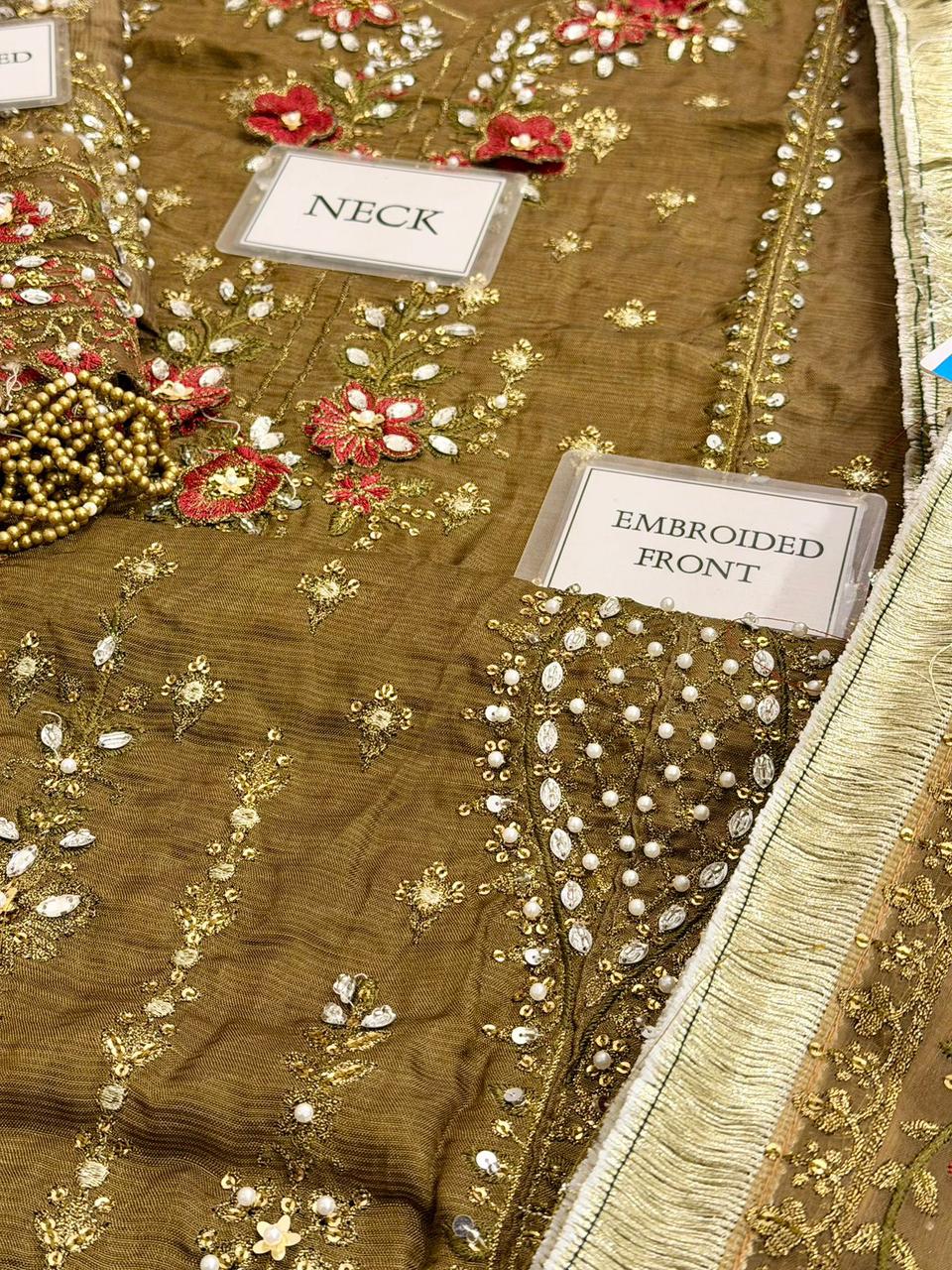 MARIAB SILK WEDDING WITH ORGENZA  DUPATTA |3PIECE UNSTICHED