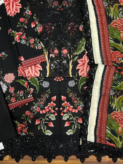 MARIAB B LAWN WITH CHIFFON  DUPATTA |3PEC UNSTICHED