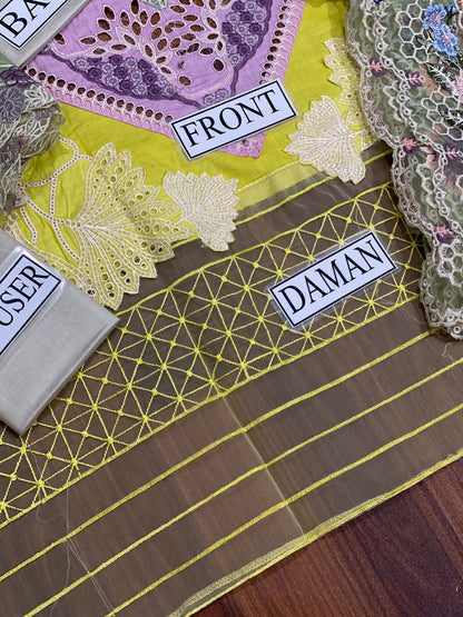 CRIMSON CHIKENKARI LAWN WITH BROIDERY DUPATTA  |3PEC UNSTICHED